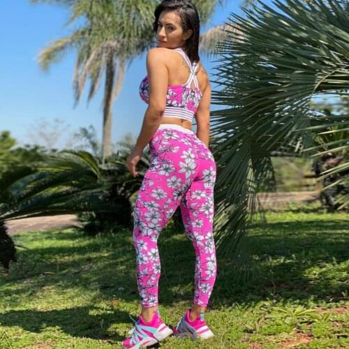 2021 new Pattern Fashion Yoga Pants Peach Blossom Printed Hip Elastic High Waist Leggings Fitness Pants