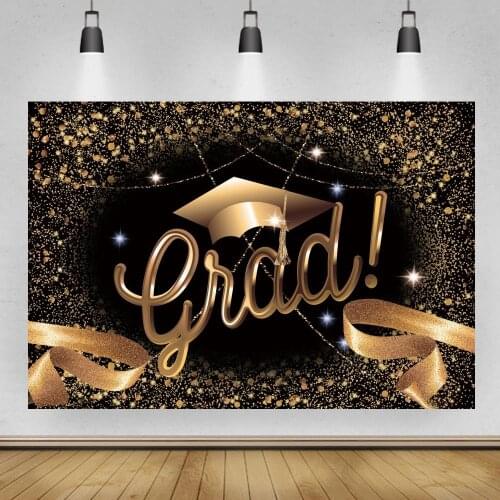 Congratulations 2021 Graduation Party Decor Poster Gold Bachelor Hat Glitter Ribbons Black Photography Backdrop Vinyl Background