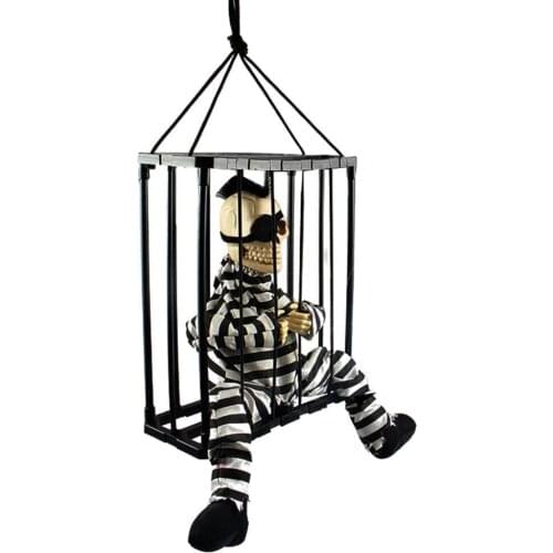 Halloween Haunted House Horror Props Trick Toys Infrared Induction Luminescence Sound Cage Dead Prisoner Prison Hanging Ghost