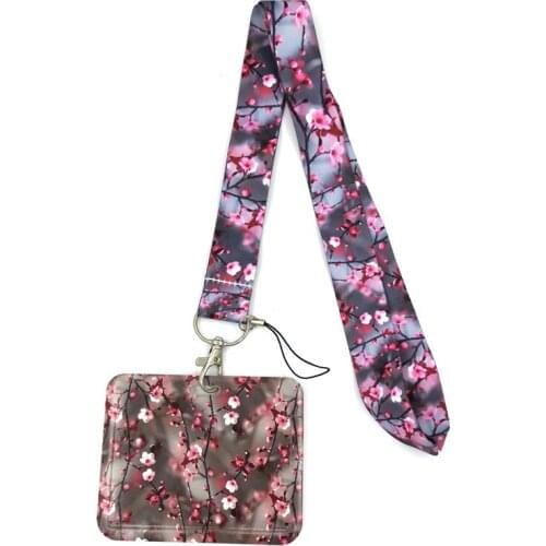 Cherry Plum blossom Tree Flowers Neck Strap Lanyard for keys lanyard card ID Holder Key Chain for Gifts nastri decorativi