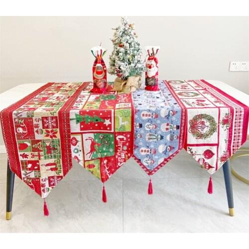 Christmas Table Runner Tablecloth 2022 New Years Decor Table Flag For Home Xmas Ornaments Dinner Party Decor 33*180cm