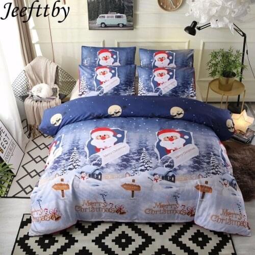 3D Christmas Bedding Set King Size Santa Claus Super King Size Quilt Cover Pillowcase Blue Bed Sets Child Adult Bedding Famous
