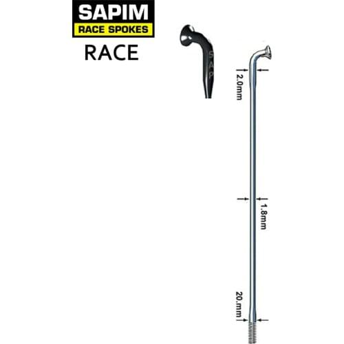 Sapim Race Double Butted 14G Round Spokes Black Silver 2.0-1.8-2.0mm J-HOOK STRAIGHT PULL