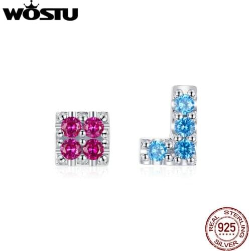 WOSTU 925 Sterling Silver Geometric Hollow Men And Women Models Tetris Ear Stud Earrings For Women 925 Silver Jewelry gift