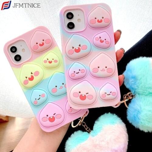 3D Cute Peach Relieve Stress Case for iPhone 12 Mini 11 Pro XS Max Xr X 6s 7 8 Plus Silicone Soft Pop Fidget Toys Rainbow Cover