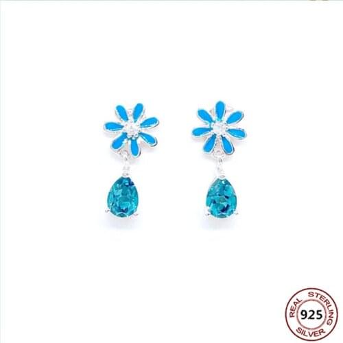 Blue Flower 925 Sterling Silver Sapphire Cute Stud Earrings Gifts For Women Fashion Noble Jewelry Romantic Gemstone Water Drop