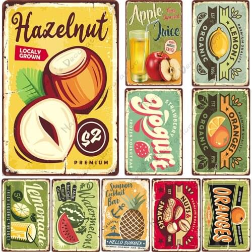 Fresh & Sweet Fruit Metal Signs Poster Rusty Metal Plate Wall Plate Organic Fruit Metal Tin Sign Club Pub Home Wall Decor Signs