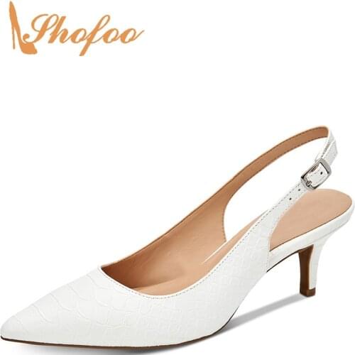 White Snakeskin Ladies Office Career Slingbacks Shoes Pumps Woman Med Kitten Heels Buckle Strap Pointed Toe Large Size 11 15 16