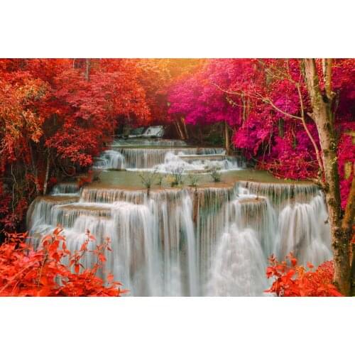 VinylBDS Background Natural Scenery Photography Backdrop Pink Tree Waterfall For Wedding Photo Studio Background
