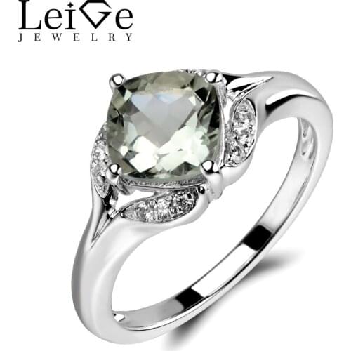 Leige Jewelry Genuine Green Amethyst Ring Green Wedding Engagement Rings for Women 925 Sterling Silver Jewelry Anniversary Gift