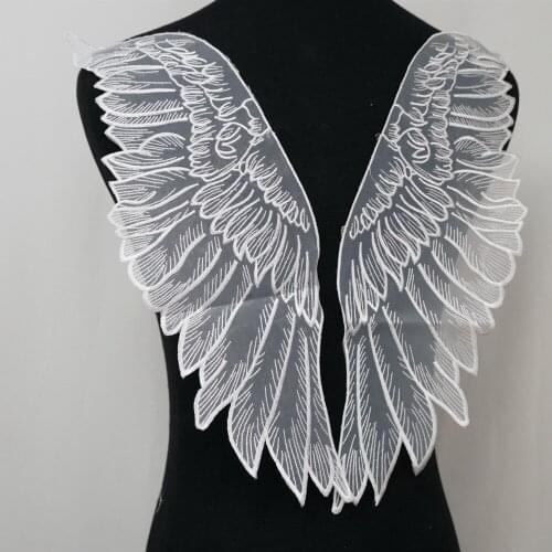 1 Pair Organza Angel Wings Lace Collar Fabric Trim DIY Embroidery Sheer Neckline Applique Sewing Craft For Sweater Dress