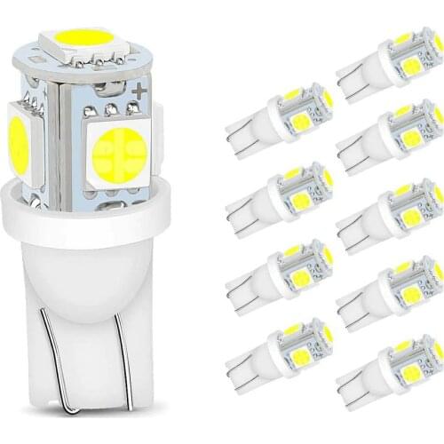 10Pcs T10 W5W 5050 5SMD Reading Dome Lamp Car LED 168 194 192 DC 12V License Plate Bulbs Marker Light Wedge Lights White blue