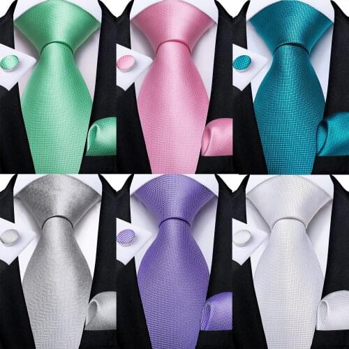 100% Silk Men Solid Tie Pink Green White Blue 8cm Neck Tie Wedding Party Accessories Gravatas Tie Hanky Set Mens Gift DiBanGu