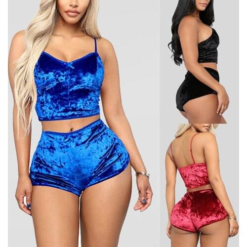 2 PCS/SET Pyjamas Women Soft Sexy Nightwear Suit Lace Velvet Lingerie Set Ladies Pleated Sleepwear Sets Top+Shorts