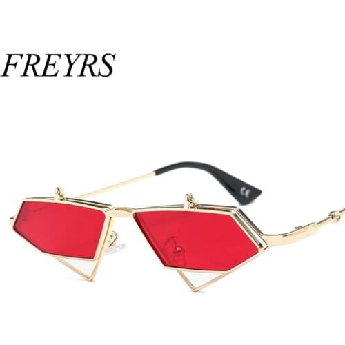 2018 Vintage Punk Triangle Sunglasses Women Sunglasses Men Metal Frame Black Red Yellow Pink Sun Glasses Retro Sunglasses 5253 F