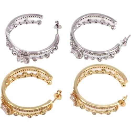 3Pairs, 2021 Gold-Color Piercing Earrings CZ Stud Earring For Woman Round Pendientes Studs Trend Women Jewelry