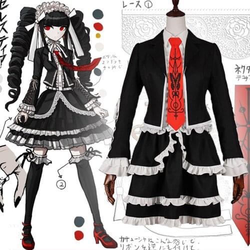 Anime Comic Danganronpa The Animation Cosplay Costumes yasuhiro taeko Celestia Ludenberg Cosplay Costume Black Dresses Uniforms