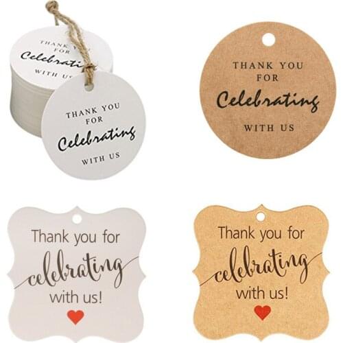 100pcs Thank You for Celebrating with Us Hang Tags for Wedding Decoration DIY Gift Decor Handmade Card Holiday Party Feedback