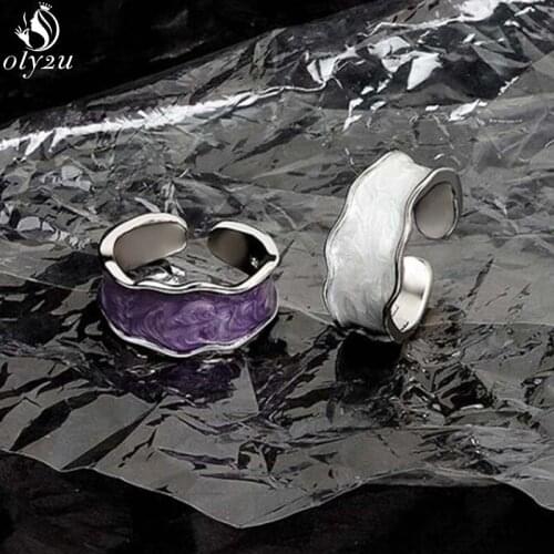 Bohemian White Enamel Round Metal Rings for Women Simple Geometric Irregular Width Adjustable Rings Girls Party Jewelry Gift