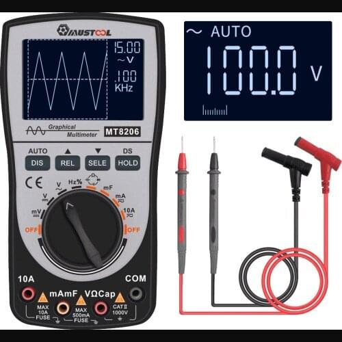 MUSTOOL Upgraded MT8206 2 in 1 Intelligent Digital Oscilloscope Multimeter Current Voltage Frequency Tester Analog Bar Graph