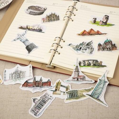 Travel Around The World Watercolor Hand-Painted Building Decorative Stickers Adhesive Stickers DIY Decoration Diary Stickers