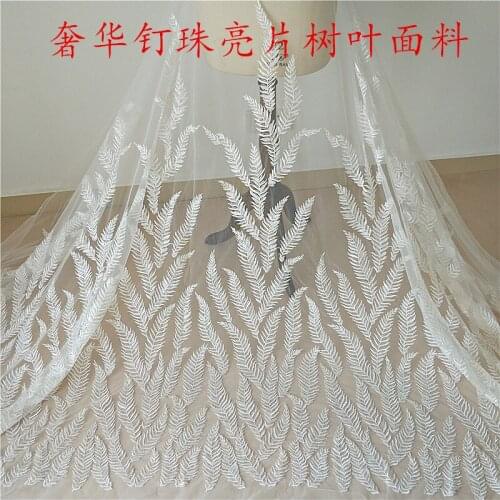 Wholesale lace leaf shape bead fabric DIY for dress