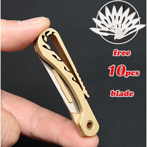 Brass Keychain Folding Knife EDC Pocket knives Sharp Utility Portable Courier Unboxing Knife Outdoor Survival Tools Free Blade