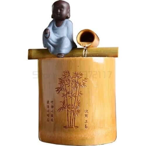 Little Monk Bamboo Desktop Mini Fountain Water Features Feng Shui Ornament Office Lucky Bonsai Home Decor Birthday Gift