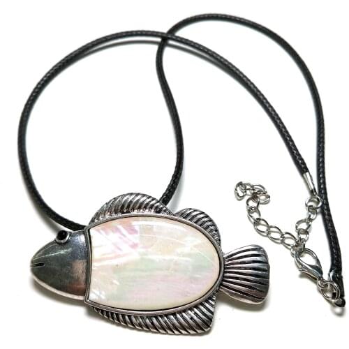 Fashion Shell Pendant Necklack Brooch Fish Shape Charms For Women Jewelry Making DIY Supplies Leather Chain Accessories