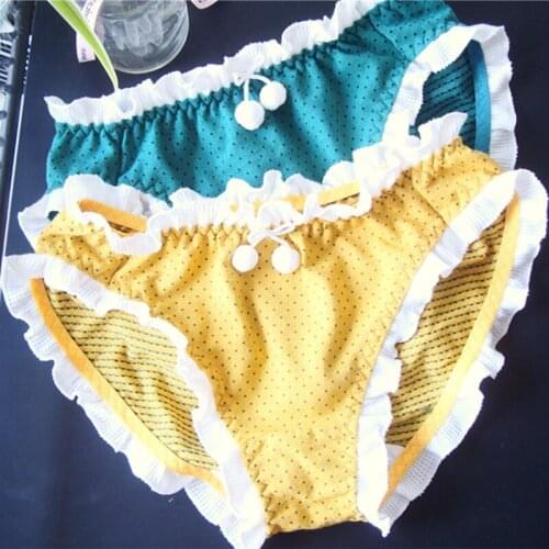 Fashion Cotton Womens Panties Sexy Girls Seamless Lingerie Cute Pompom Low-Waist Breathable Underpants Ruffled Female Underwear