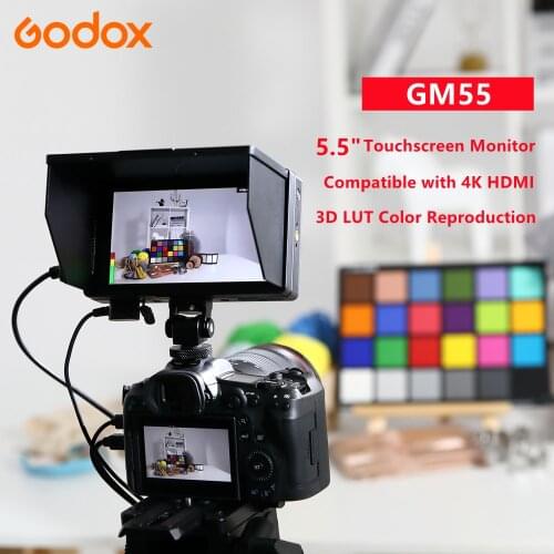 Godox GM55 4K Monitor 5.5 Inch on Camera DSLR 3D LUT IPS Touchscreen FHD 1920x1080 Video Field Monitor Compatible with 4K HDMI