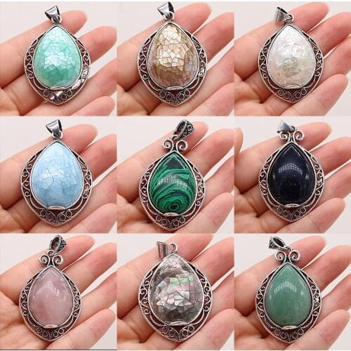 Natural Rose Quartzs Malachites Pendant Charms Water Drop Shape Pendant for Making Women Jewerly DIY Necklace Gift 35x45mm
