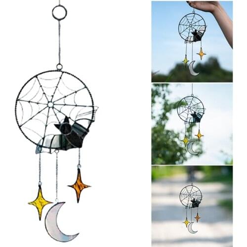 Newly Halloween Hanging Ornament Handmade Moon Star Pendant Acrylic Wall Art Decoration for Home Garden Courtyard