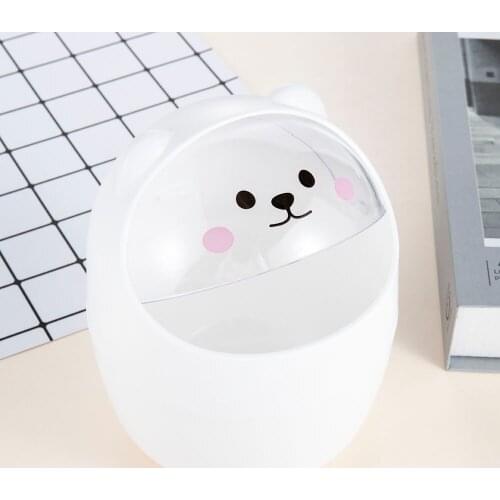 New Ins Creative Decoration Makeup Brush Beauty Egg Desktop Cartoon Storage Bucket With Flip Top Cosmetic Tools Cute Bear
