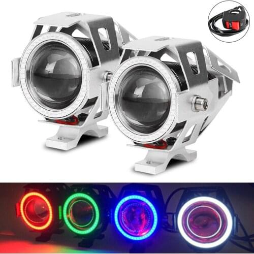Motorcycle Headlight LED spotlights Angel Eyes with devil Eyes Double Aperture DRL Hi/Lo beam Flashing auxiliary spot light