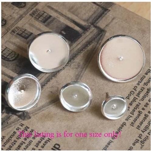 60pcs Silver Color Plate 8mm Round Blank Settings Earring Posts #22721