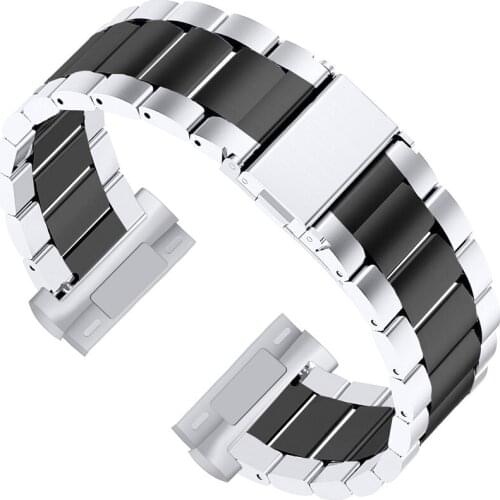 Watch Band for Fitbit Sense Black/Silver Classic Business Strap Men/Women Steel Wrist Belt Durable Bracelet for Fitbit Versa 3