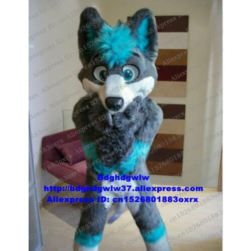 Gray Long Fur Furry Wolf Husky Dog Fox Fursuit Mascot Costume Adult Cartoon Character Outfit Sports Party Shopping Mall zx3010