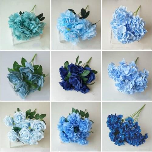 Blue Series Rose Artificial Flowers High Quality Branch Fake Flowers Wedding Home Decoration Accessories Valentines Day Gift