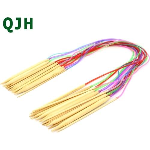 New Multi-color 18 Pieces / set 80cm Carbonized Bamboo Circular Tube Carbonized Needles Knitting Craft Sewing tools Accessories