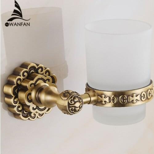 Cup & Tumbler Holders Single Glass Cups Antique Brass Bathroom Toothbrush Holder Wall Mounted Retro Carved Home Deco J10702F