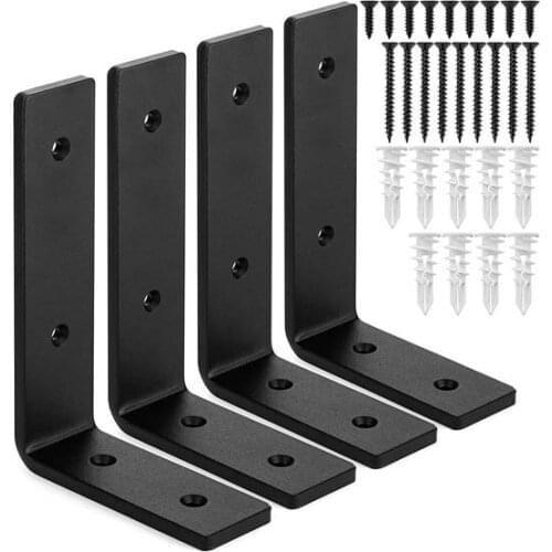 Heavy-Duty Floating Sshelf Brackets, Rustic Dlack Iron Wall Dracket For DIY Open Shelf Pack of 4