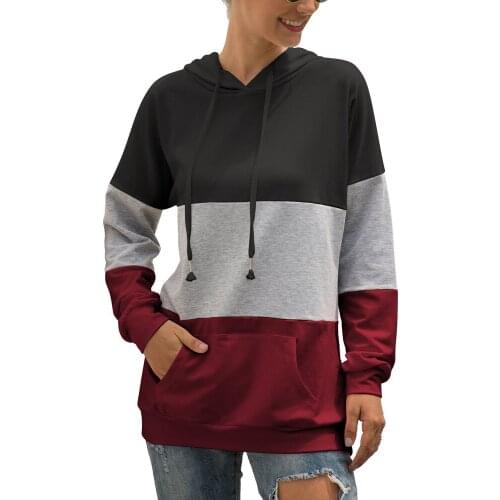 Tricolor Patchwork Hoodies Drawstring Coat Autumn Winter 2020 New Fashion Loose Casual Long Sleeves Sweatshirt Color Contrast