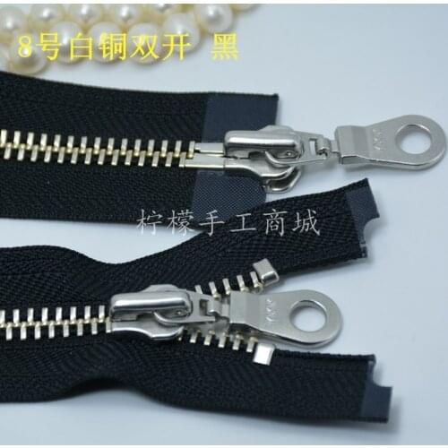 Ykk8 Metal White Copper Double Zipper 50-120cm Black