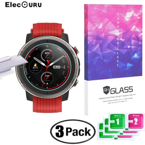 3Pcs Tempered Glass For Amazfit Stratos 3 GPS Smartwatch Screen Protector HD Anti-Scratch Protective Film Explosion-proof Guard