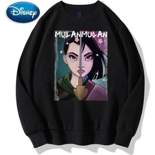 Disney Sweatshirt Fashion Mulan Cartoon Letter Print O-Neck Pullover Harajuku Unisex Women Long Sleeve Tops S - XXXL 8 Colors