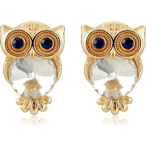Vintage rhinestone owl earrings for women small gold stud earrings famous brand jewelry pendientes mujer brincos 2016 Ser150084
