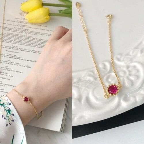 Charm silver 925 bracelet woman,Sunflower Shaped Red gemstone,18K Gold bracelet for women,fine jewelry party gifts