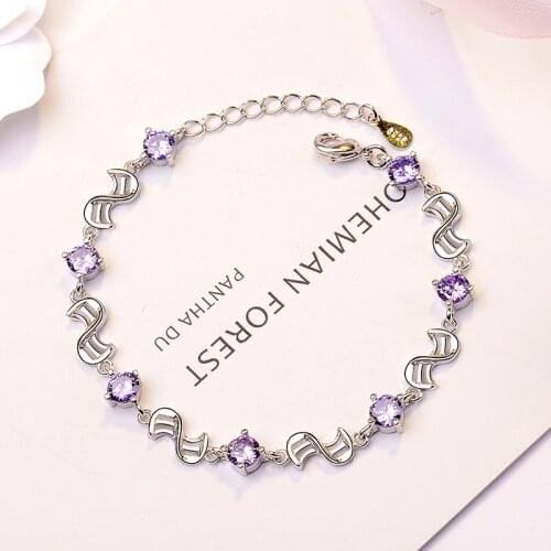 Fanqieliu Purple Crystal Spiral Charming Bracelets 5A Zircon Extend Chain 925 Sterling Silver Bracelets For Women FQL20325