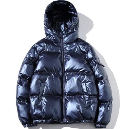 2021 Winter Thick Warm Parkas Jacket Bright Glossy Zippers Silver Hooded Design Casual Long Sleeve Waterproof Down Coat